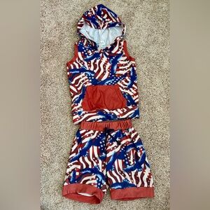 Boys Patriotic Set - Sleeveless Hoodie and Shorts | Size XS (2T/3T)